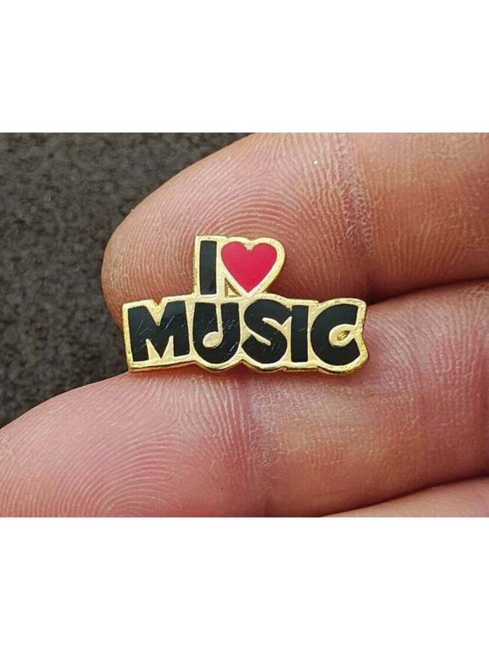 1980s Novelty/Retro I Love Music Gold Tone Enamel Pin